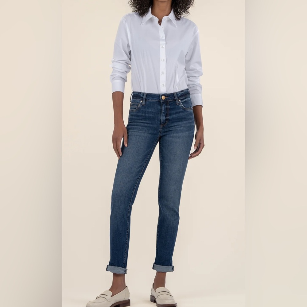 Kut From the Kloth Catherine Mid Rise Boyfriend Jean Med Blue Wash Women's 2 EUC